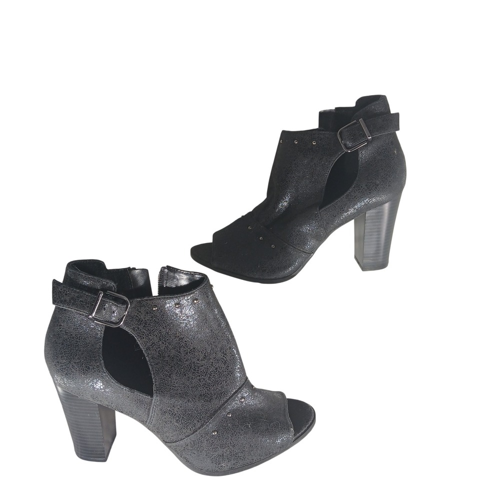 Simply Vera Vera Wang Bologna‎ Booties 10 Black Peep Toe Studded Block Heel Edgy